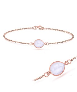 Rose Gold Plated Rose Quartz Silver Bracelet BRS-232-RO-GP